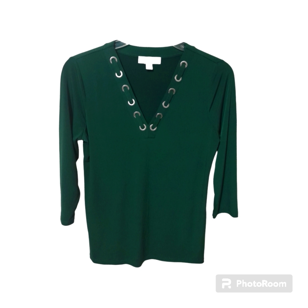 Michael Kors Silver Accented V-Neck Blouse, M